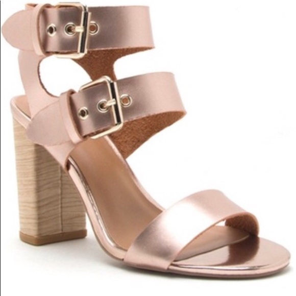 🌹Matt Rose Gold Sandal Heel with double buckles - Picture 3 of 5